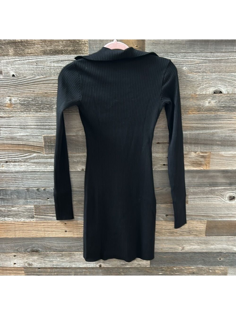 Cotton Citizen Ibiza Long Sleeve Polo Dress in Ribbed Black Size Small - Picture 5 of 10